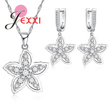 Fashion Flower Design 925 Sterling Silver Necklace Earrings Set Paved White Austrian Crystal Wedding Jewelry Set For Women 2024 - buy cheap