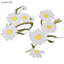 Lychee life patch de flor margarida bordado diy, patch artesanal 3d de aplique de vestuário, costura em roupas, vestido de casamento 2024 - compre barato