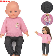 Conjunto de roupas de boneca americana, nova moda, suéter rosa, jeans, roupas, adequado para bonecas de 43cm e acessórios de brinquedo de boneca de bebê 2024 - compre barato