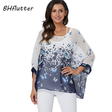 BHflutter Women Shirts Batwing Casual Loose Summer Blouse Shirt Floral Print Kimono Blouses Ladies ChiffonTops Plus Size 2019 2024 - buy cheap