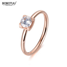 BOBOTUU Classic Rose Gold Color Cubic Zirconia Engagement Ring Jewelry Stainless Steel Wedding Rings For Women Anneau BR18021 2024 - buy cheap