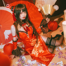 Disfraz de Anime japonés de alta calidad para mujer, Cheongsam Tokisaki Kurumi en vivo, manga, Scoks y campana pequeña 2024 - compra barato