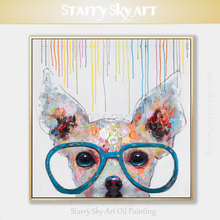 Funny Design Pop Art Dog Oil Painting Artist Hand-painted Modern Fine Art Dog Painting Animal Dog with Big Glasses Oil Painting 2024 - buy cheap