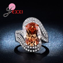 Fashion Top Quality Oval Orange Austrian Crystal Bridal Wedding Rings For Women  Silver  Finger Rings Bijoux 2024 - buy cheap