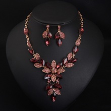 Charming Wine Red Crystal Flower Necklace Set Jewelry Party Wedding Occasion Women Chokers Necklace Glitzy Decorations Dropship 2024 - buy cheap