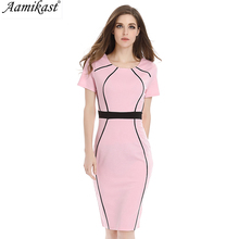 Aamikast-vestido ajustado de manga corta para mujer, prenda elegante de retazos con contraste de colores, ropa de trabajo, oficina y negocios, 2019 2024 - compra barato