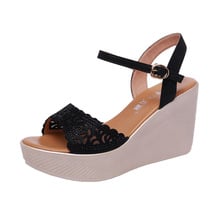 Open Head Cutout Platform Sandals Women Wedges Shoes Summer 2022 Black Nude High Heels Sandals Ladies OL Office Shoes 2024 - buy cheap