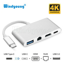 USB-C Hub Adapter 4 in 1 USB 3.1 Type C to HDMI 4K Gigabit Ethernet RJ45 USB 3.0 Multilport Digital Video Converter 2024 - buy cheap