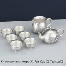 Prata esterlina 999 feito à mão kung fu prata conjunto de chá portátil bule de chá de prata xícara de chá conjunto de chá cerimônia de chá conjunto de bule 2024 - compre barato