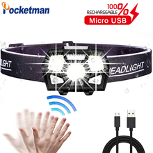 Faro delantero LED con Sensor de movimiento, lámpara de cabeza de sombrero duro ultrabrillante, potente linterna USB impermeable 2024 - compra barato