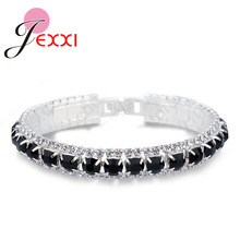 Hot Sale Women Engagement Jewelry Gifts 925 Sterling Silver Cubic Zircon Black  Bracelets& Bangles 2024 - buy cheap