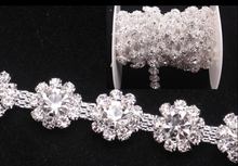 50cm Clear Rhinestone Crystal 1cm Silver Tone Chain Costume Applique Trims Sewing RT0042 2024 - buy cheap