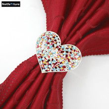 Romantic Heart Napkin Rings For Wedding Table Decoration Colorful Rhinestone Napkin Holder Nickle gold Plating Serviette Ring 2024 - buy cheap