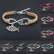 Arrival Jesus & God Love The Fish Charms Antique Silver Color Heart Pendants Infinity Love Leather Bracelets Women's Gift 2024 - buy cheap