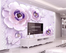 Papel pintado personalizado Beibehang alta calidad en relieve romántico púrpura peonía europeo 3d sala de estar TV Fondo pared 3D papel tapiz 2024 - compra barato