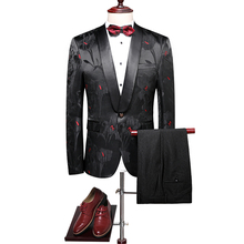 Trajes de novio qriginales para hombre, esmoquin negro, traje Floral para hombre, chal con solapa, fiesta de graduación ajustados para trajes de boda, novedad de 2021 2024 - compra barato