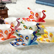 1 Pcs Peacock Coffee Cup Ceramic Creative Cups Bone China 3D Color Enamel Porcelain Cup with Saucer and Spoon Coffee Tea Sets 2024 - buy cheap