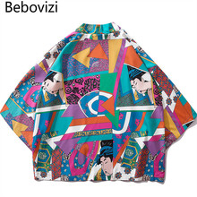 Bebovizi японские Ukiyo E куртки типа кимоно с полным принтом, 2019 Мужская Уличная Куртка Harajuku в японском стиле, пальто в стиле хип-хоп, тонкий халат 2024 - купить недорого