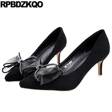 strap rhinestone chunky high heels bow black jewel crystal slingback pointed toe ladies pumps kawaii diamond shoes women 2019 2024 - buy cheap