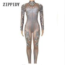 Fashion Silver Sparkly Rhinestones Jumpsuit  Bodysuit Women's Performance Party Celebrate luxurious Costume Dance Clothing 2024 - buy cheap