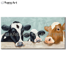 Funny Designed 3 Cow Family Oil Painting on Canvas Artist Hand-painted Funny Animal Cows Oil Painting for Living Room 2024 - buy cheap