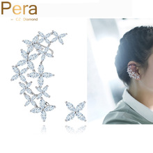 Pera moda estilo coreano prata cor jóias oco para fora grande flor cúbico zircônia orelha manguito envoltório brinco para mulher e054 2024 - compre barato