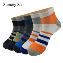 5 meias de tornozelo listradas coloridas de algodão penteado meias ao ar livre corrida meias curtas grossas masculinas 2024 - compre barato