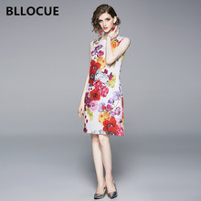 BLLOCUE Runway Designer A-Line Mini Dress 2019 Spring Summer Women's Sleeveless Vintage Floral Printed Vest Dress 2024 - buy cheap