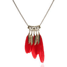 SHEEGIOR Vintage Red Black Feather Necklace Women Ethnic Lovely Hollow Alloy Leaf Long Chains Necklaces Pendants Fashion Jewelry 2024 - buy cheap