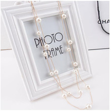 New Fashion Simple cute Double Pearl Chain Charm Simulated Necklace Long Sweater Chain Necklace For Women 2024 - buy cheap