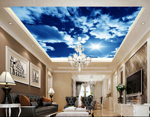 Papel de parede customizado de teto, murais de sol nuvens para a sala de estar, quarto, plano de fundo de tv, parede à prova d'água 2024 - compre barato