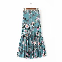 Women Floral Print Ruffle Maxi Skirts Retro High Waist Split Beach Party Skirt Ruffles Bohemian A-Line Skirt 2024 - buy cheap