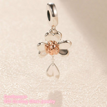 Spring 100% 925 Sterling Silver Clover & Ladybird Dangle Charm Rose gold beads Fits Original Pandora bracelets diy Jewelry 2024 - buy cheap