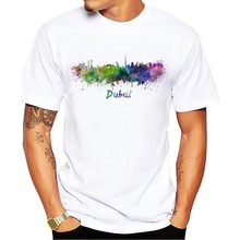 Arab Emirates Dubai Abu Dhabi watercolor city landmark skyline tshirt men new white short sleeve casual homme cool t shirt 2024 - buy cheap