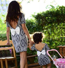 2019 Mommy And Me Clothes Mother Daughter Matching Dress Casual Dress  Sundress Bow Outfits Checked Family Summer Clothing 2024 - buy cheap