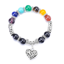 Nuevo de las mujeres de los hombres 7 Chakra brazaletes pulseras de colores mezclados, curación piedra de cristales Chakra rezar Mala colgante de corazón joya pulsera para regalos 2024 - compra barato