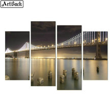 Ponte de pintura diamante 5d visão noturna completa quadrada redonda 3d bordado com diamante arte de mosaico decoração para sala de estar 1 conjunto 4pçs 2024 - compre barato