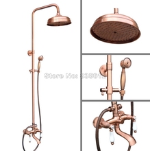 Bathroom Antique Red Copper Rain Shower Faucet Set + Handheld Shower + Dual Ceramic Handles Bathtub Mixer tap Wall Mount Wrg571 2024 - buy cheap