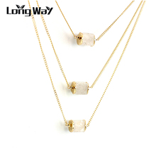 LongWay 3 шт./компл. золотой цвет, белый натуральный камень, кварцевый кулон, эффектное многослойное массивное ожерелье, женская бижутерия SNE160066103 2024 - купить недорого