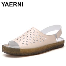 YAERNIRetro Women Sandals Genuine Leather Female Flat Sandals Slip On Summer Shoes For Woman Casual Cow LeatherLeather ShoesE784 2024 - buy cheap