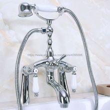 Polished Chrome Dual Handles Bathtub Faucet Deck Mounted Swive Spout with Handshower Tub Mixer Tap Bna105 2024 - buy cheap