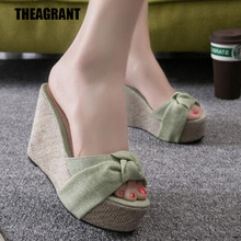 THEAGRANT 2019 Summer Platform Sandals Boho Bow Peep Toe High Heels Women Slippers Thick Bottom Flat With Shoes Woman WSL3010 2024 - buy cheap