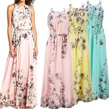 Women Summer Plus Size Bohemia Floral Print Sleeveless Chiffon Beach Long Maxi Dress 2024 - buy cheap
