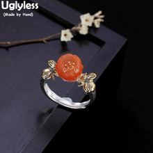 Uglyless-anillos de abeja hechos a mano para mujer, de Plata de Ley 925 auténtica, anillo abierto, ágata, flor de ciruela, joyería fina, bisutería étnica 2024 - compra barato