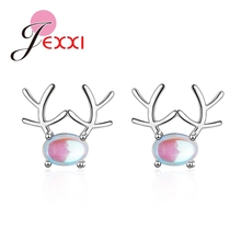 High Quality Cute Antlers Shape Oval Sparkling Woman Favorite Valentines Day Gift 925 Sterling Silver Stud Earrings 2024 - buy cheap