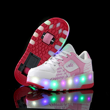 Black Kids Boys Shoes with Two Wheels Children Shoes Glowing Sneakers Led Light up Kids Shoes For Boy Girl Shining Shoe Pink 2024 - buy cheap