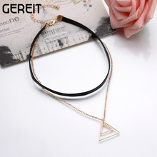 2019 Newest Personalized Gold Leather Rope Choker Necklace Double Triangle Pendant Necklace For Women Collier Accessories 2024 - buy cheap