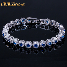 CWWZircons New Arrival White Gold Color Flower Chain Link Royal Blue Crystal Women Bracelet with CZ Zirconia Stones CB066 2024 - buy cheap