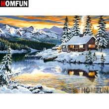 Homfun pintura completa quadrada/redonda 5d diy, pintura de diamante "casa, cena de neve", bordado, ponto cruz 5d home a07890 2024 - compre barato