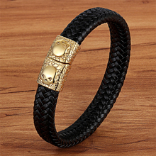 TYO Serpentine Pattern Stainless Steel Skull Head Black Color Genuine Leather Bracelet Merge Bangle Accessories Jewelry For Men 2024 - buy cheap